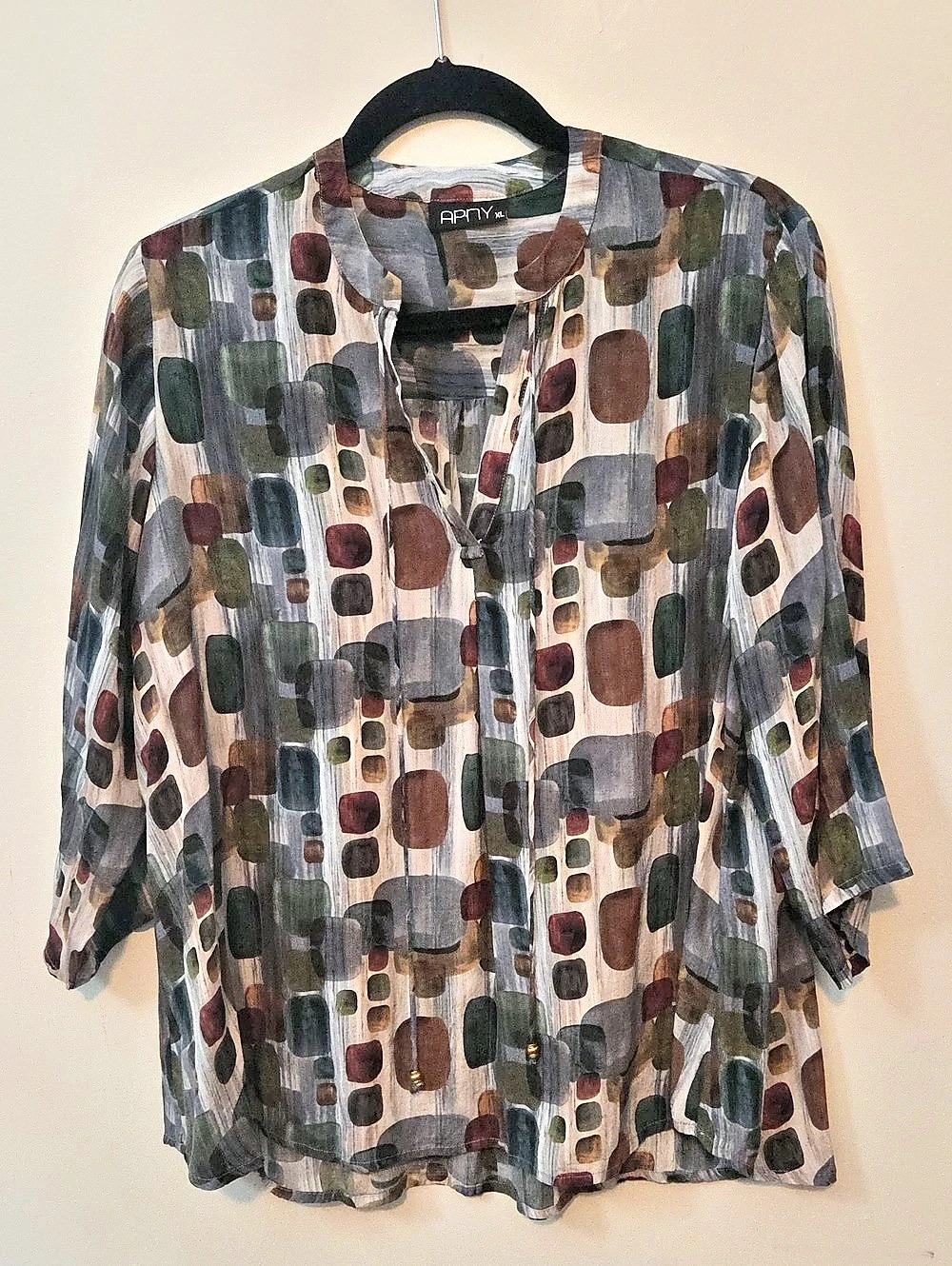 APNY V-Neck With Tassel Geometric Blouse Multicolor XL